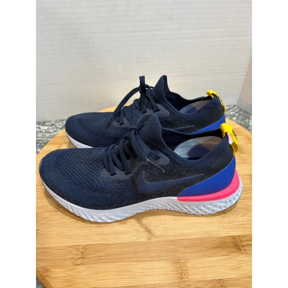 Nike Epic React Flyknit Running Shoes Blue Pink Yellow‎ Sneakers Women's